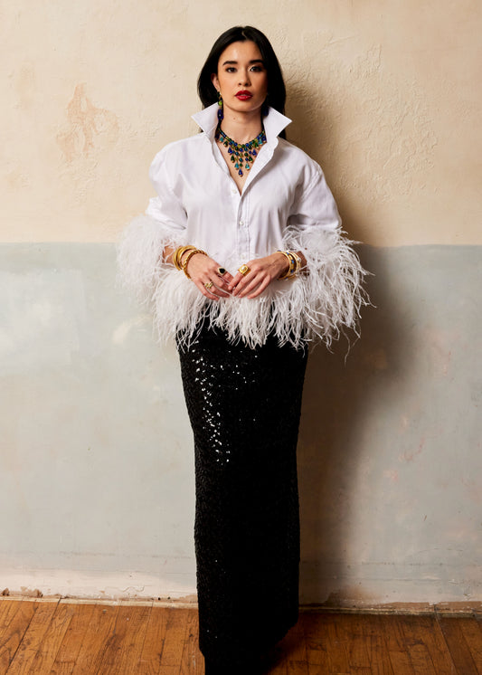 The Colette Feather Shirt - white & white