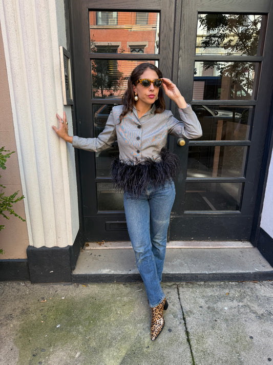 Vintage black & white blazer w. Detachable Ostrich Feathers