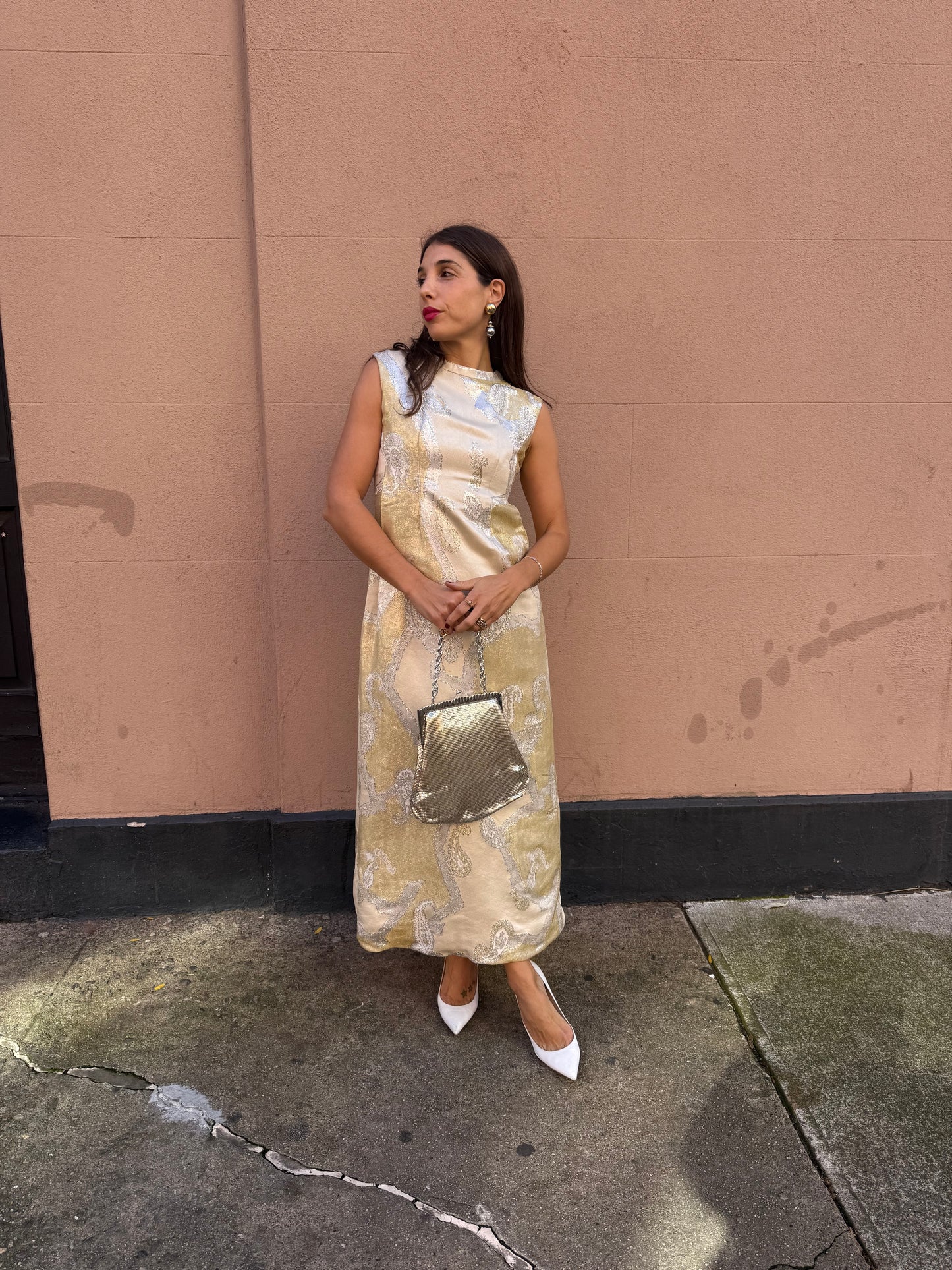 60s Vintage Metallic Gold & Silver Gown
