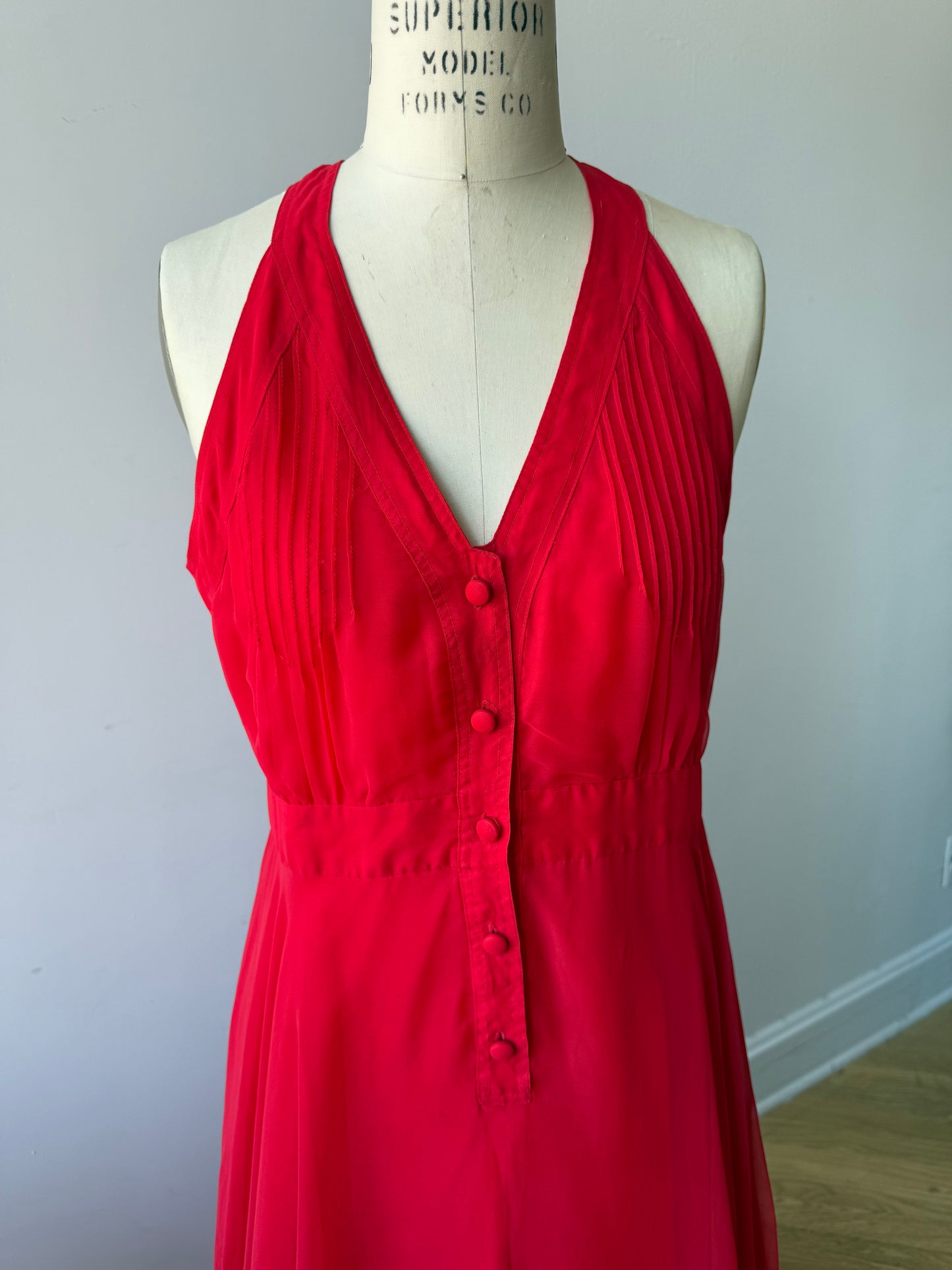 60s/70s Vogue Paris Red Chiffon Gown
