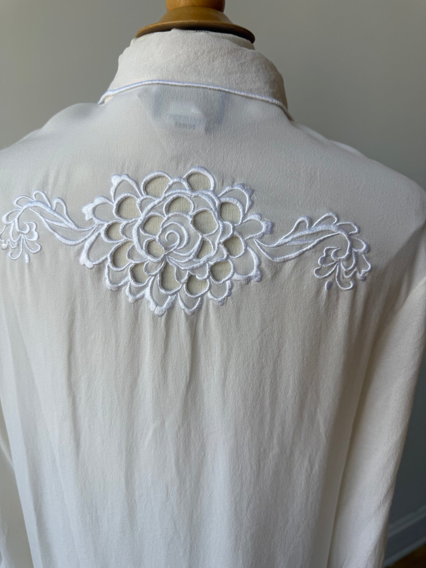 90s Bob Mackie White Silk Cutaway & Embroidered Blouse