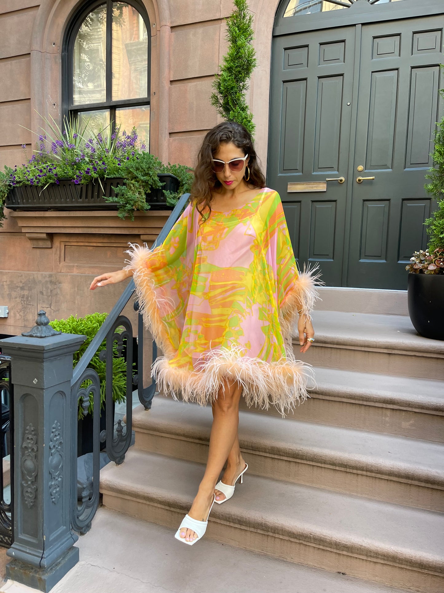 Vintage Silk Chiffon Kaftan w. Ostrich Feathers