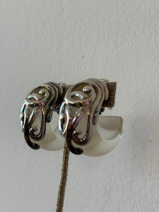 Vintage Sculptural Silver-Tone & Clear Acrylic Earrings