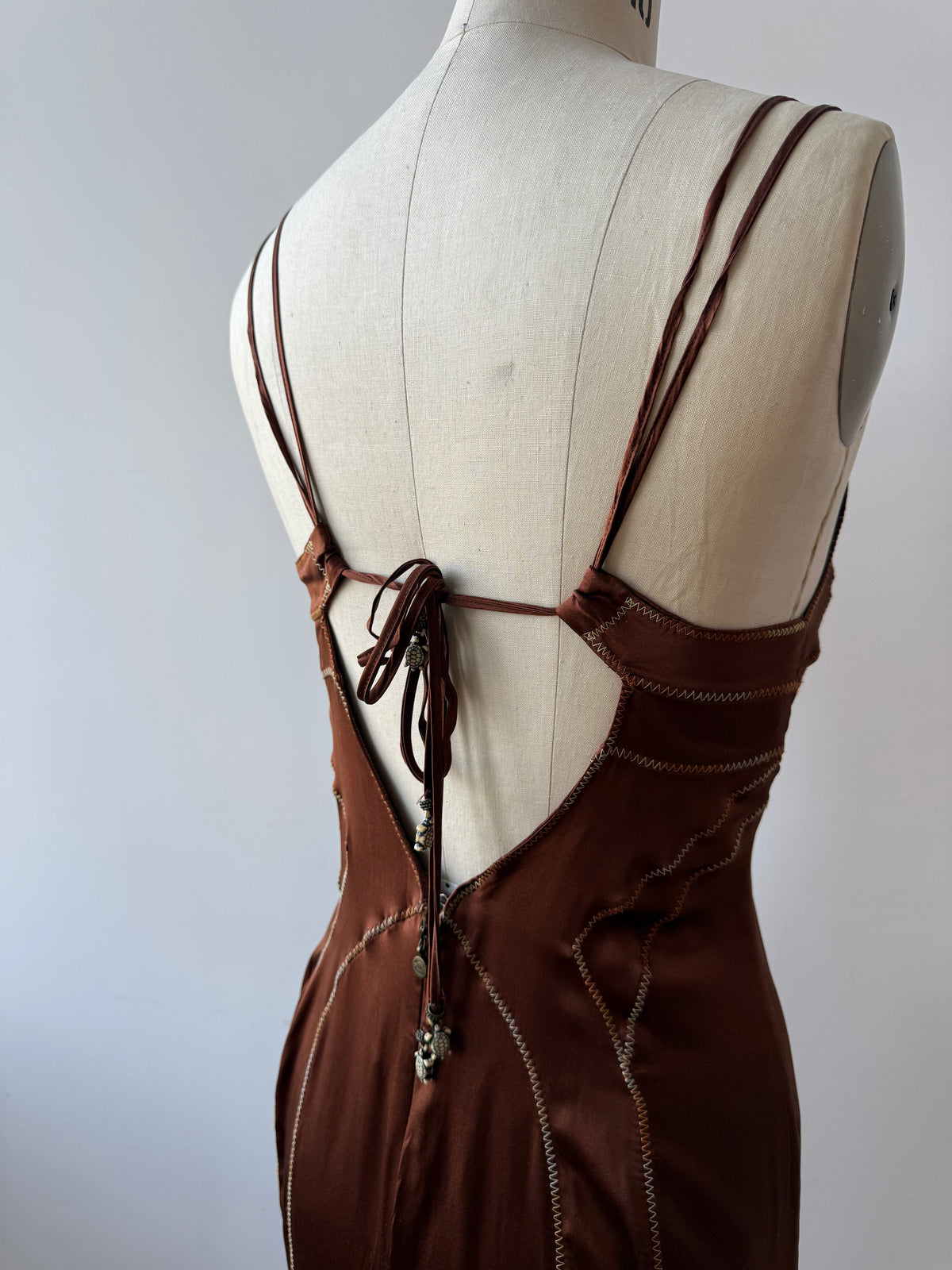 Y2K Just Cavalli Brown Silk Dress w. Ombré embroidered details