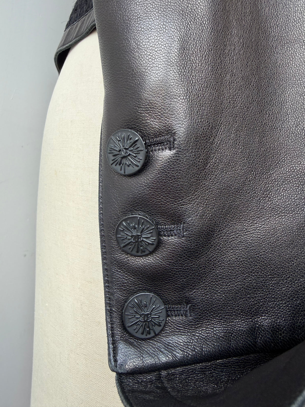 2004 Chanel Leather Jacket w Zipper & Silk Trim