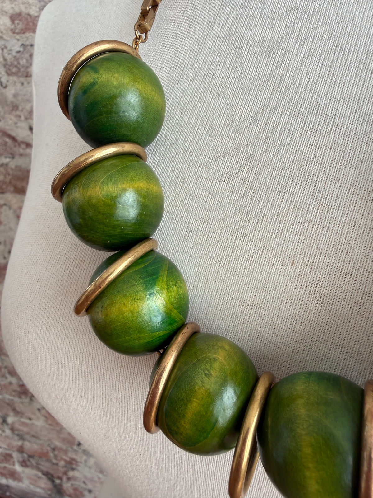 1950s brass & wooden bead necklace