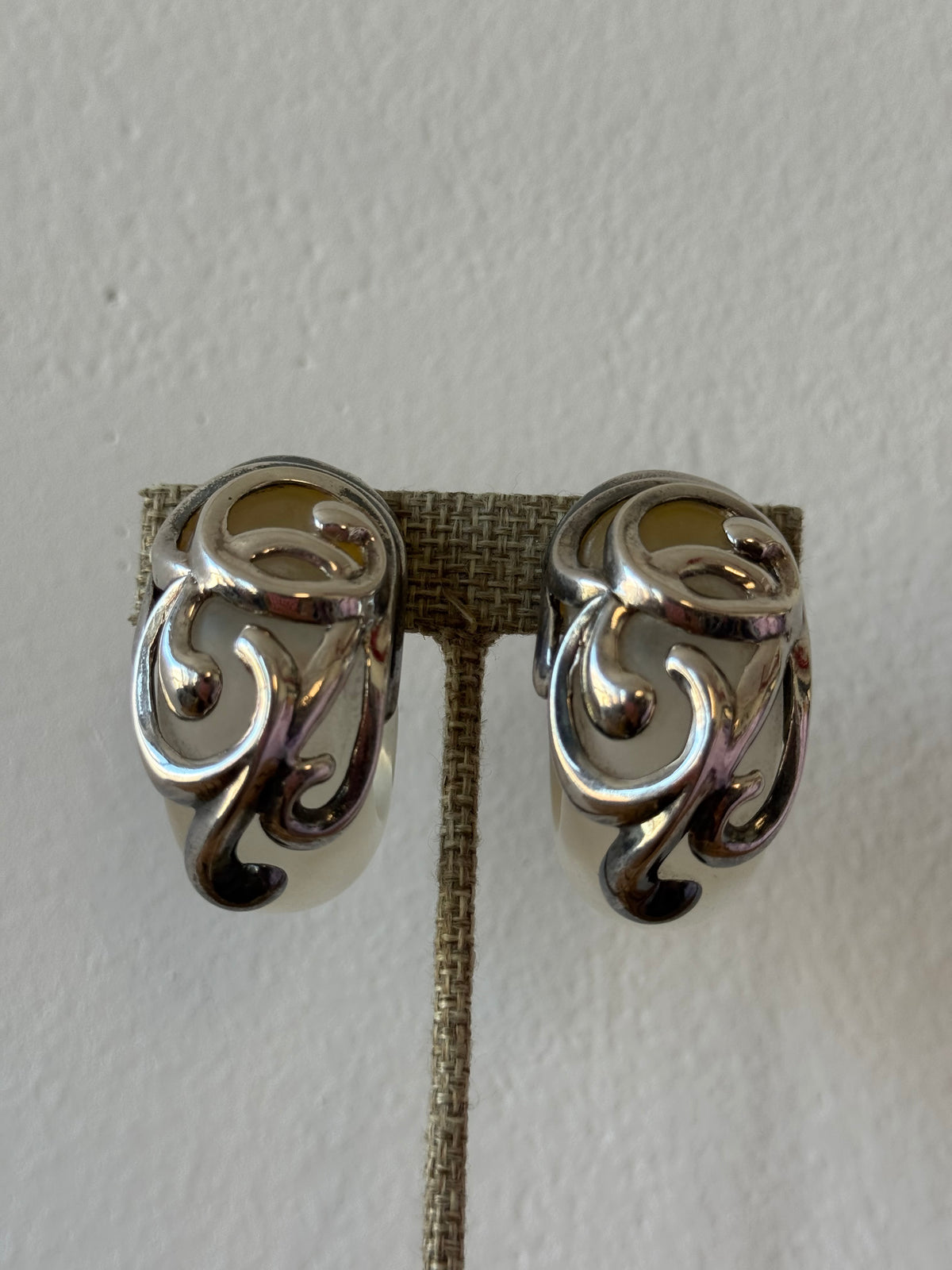 Vintage Sculptural Silver-Tone & Clear Acrylic Earrings