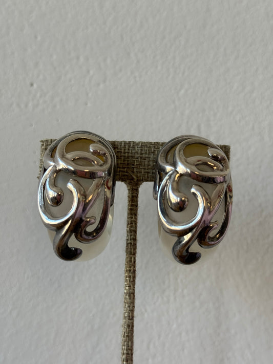Vintage Sculptural Silver-Tone & Clear Acrylic Earrings