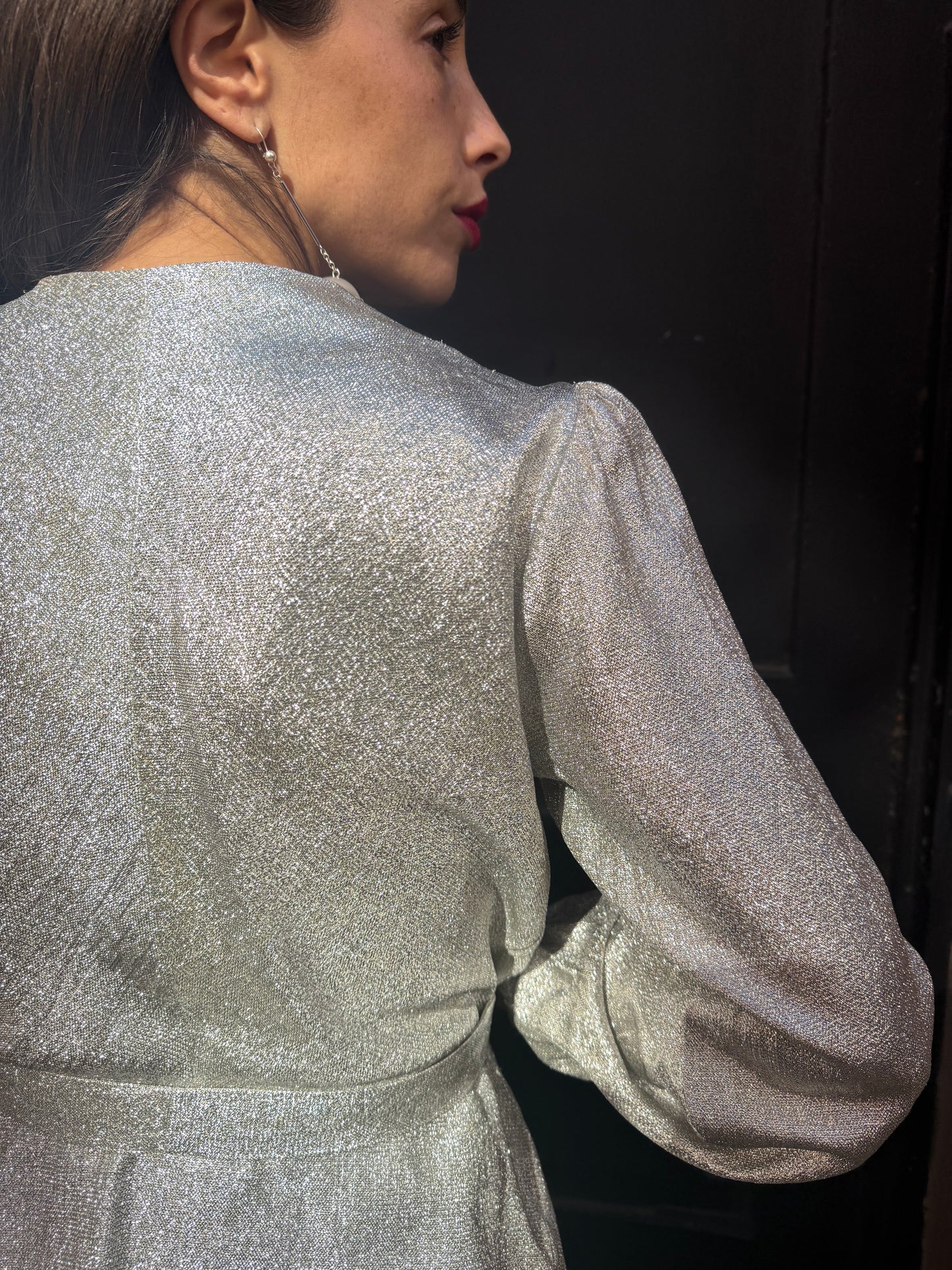 60s French Silver Lame Peplum Blouse