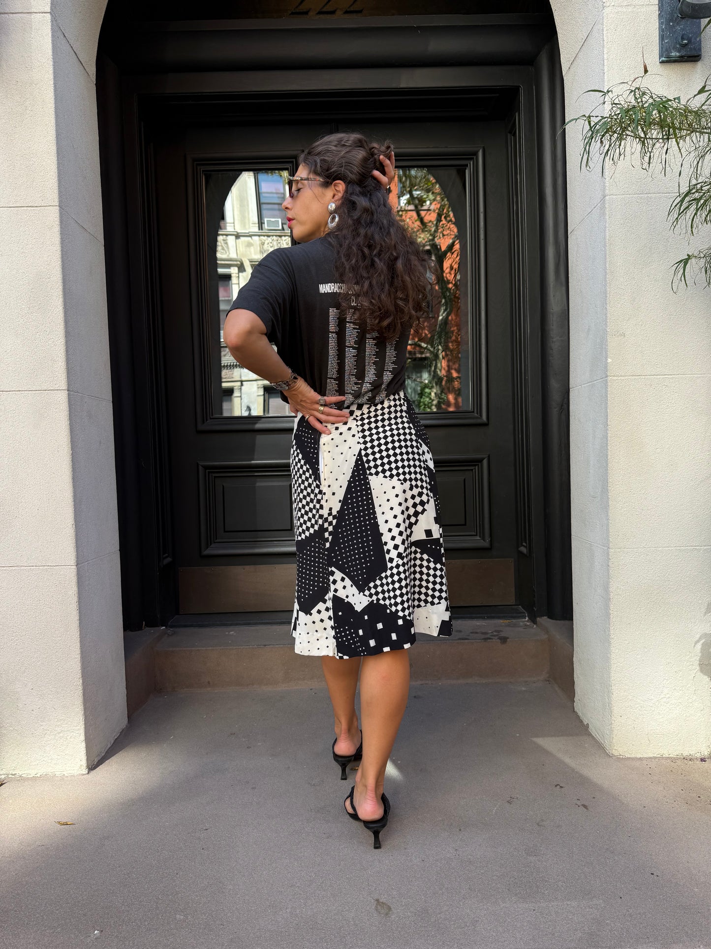 40s Black & White Geometric Printed Skirt