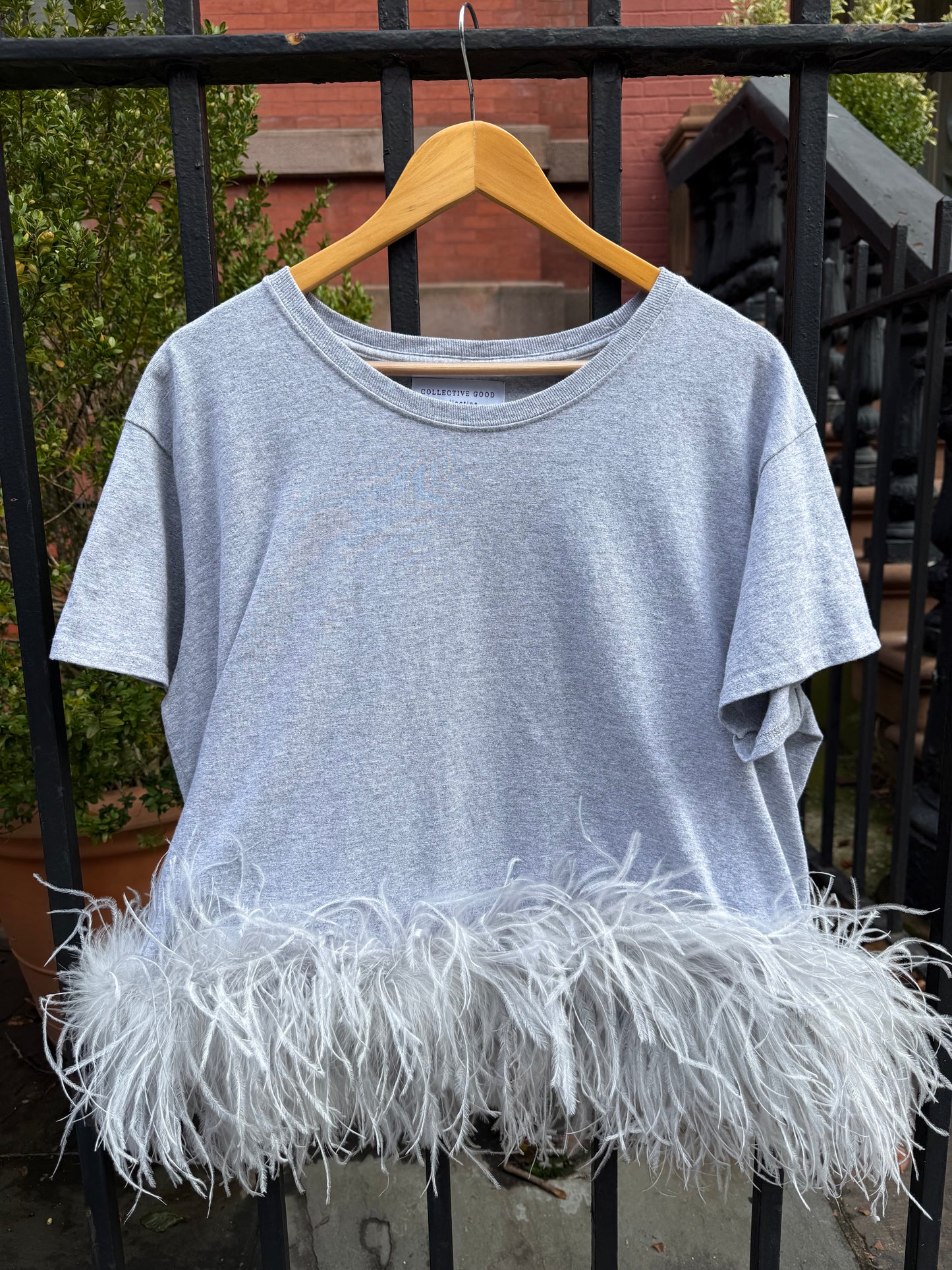 The Lita Feather T-Shirt, gray on gray