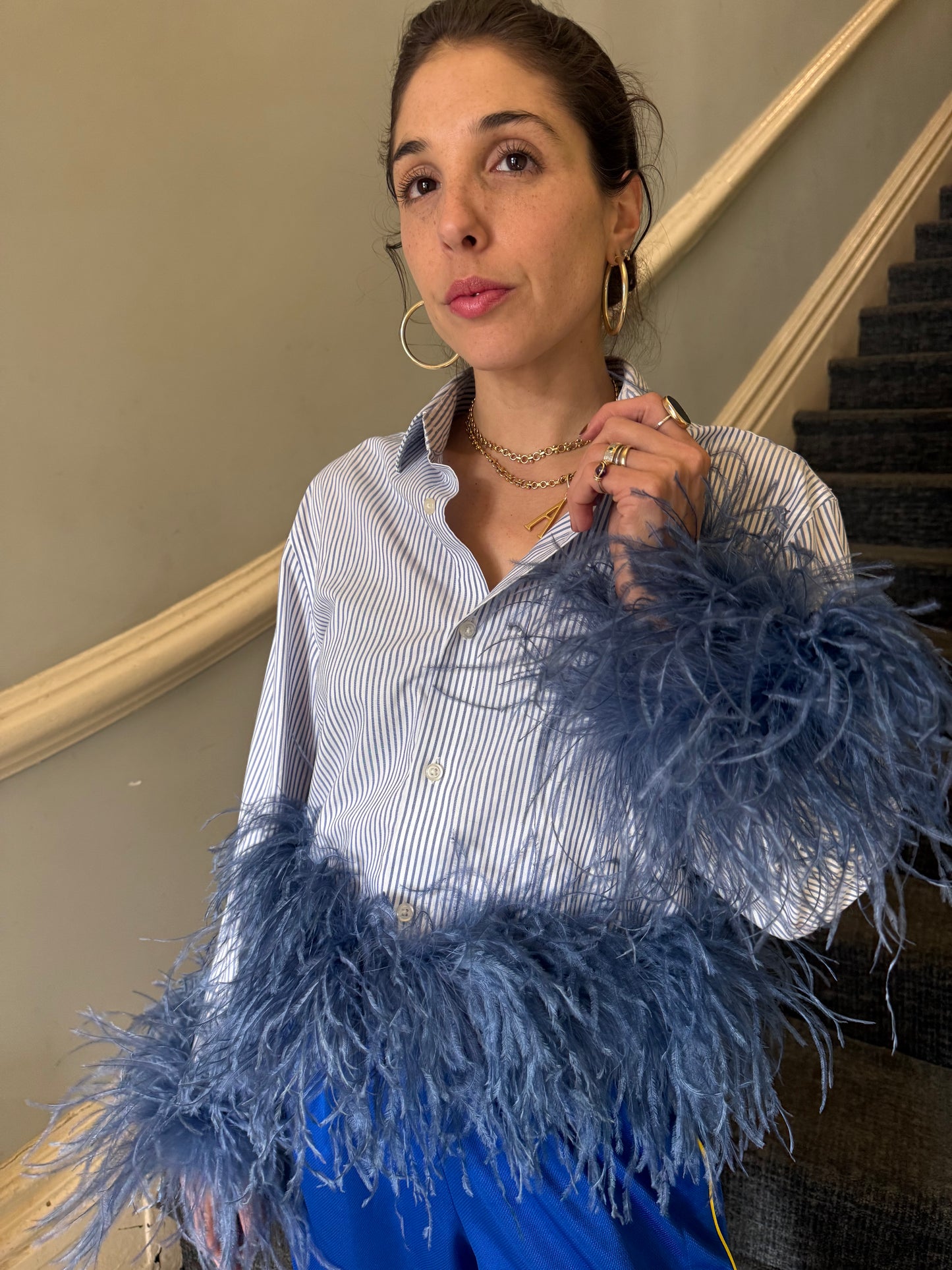 The Colette Feather shirt - pinstripe & denim
