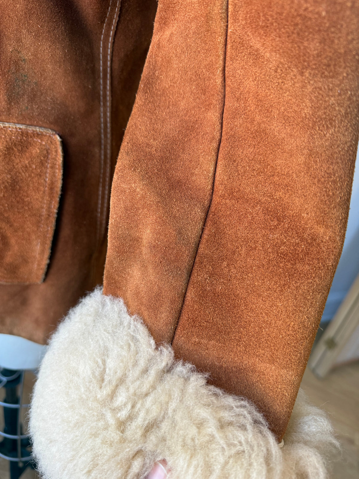 70s "Penny Lane" style Suede Sheepskin Trim Jacket w zipper