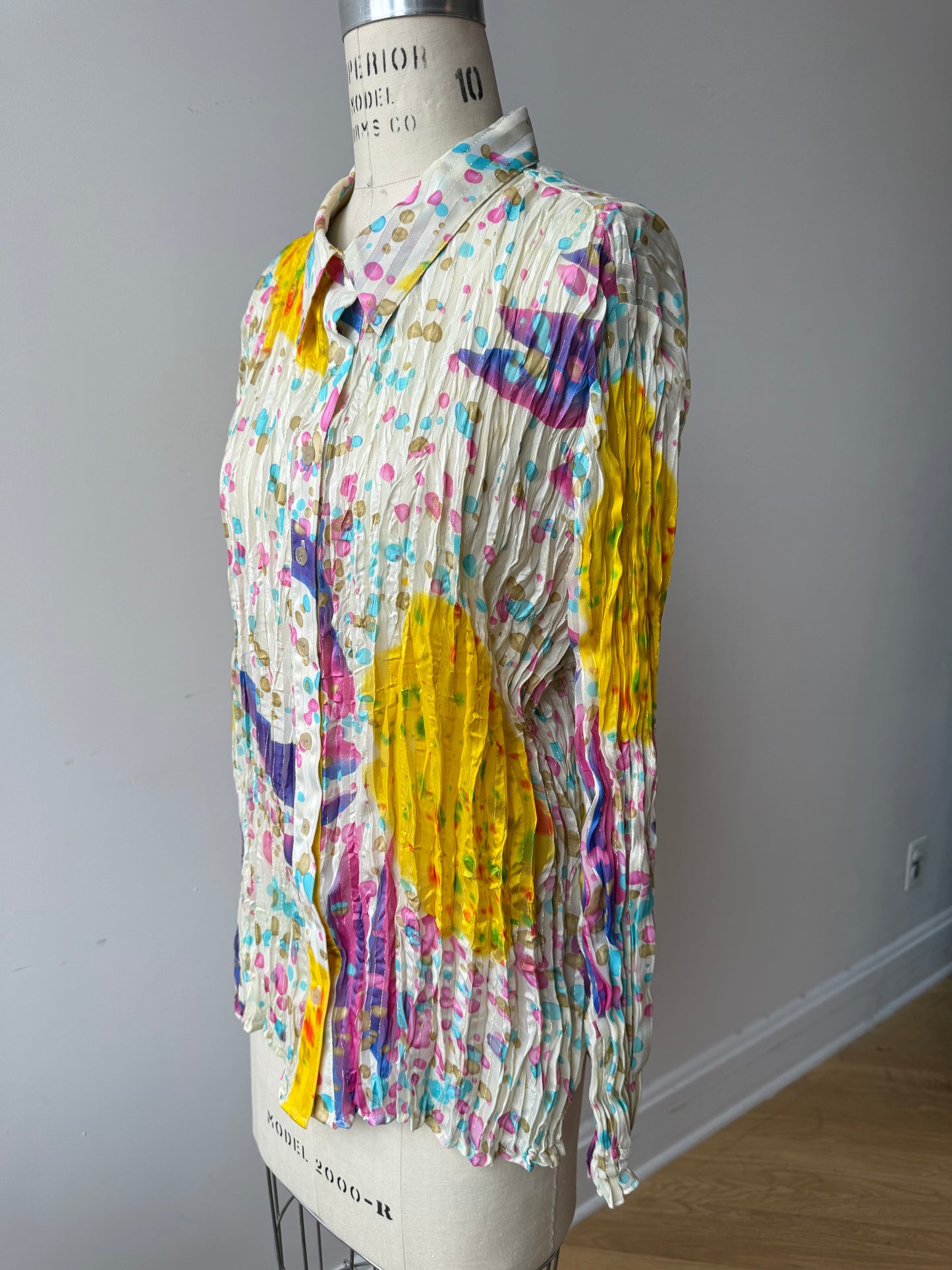 90s watercolor print crinkle blouse