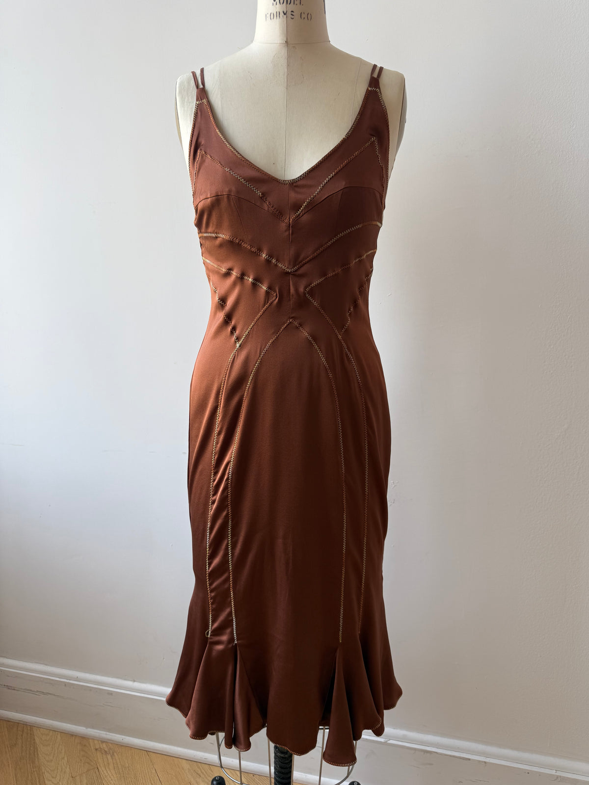 Y2K Just Cavalli Brown Silk Dress w. Ombré embroidered details