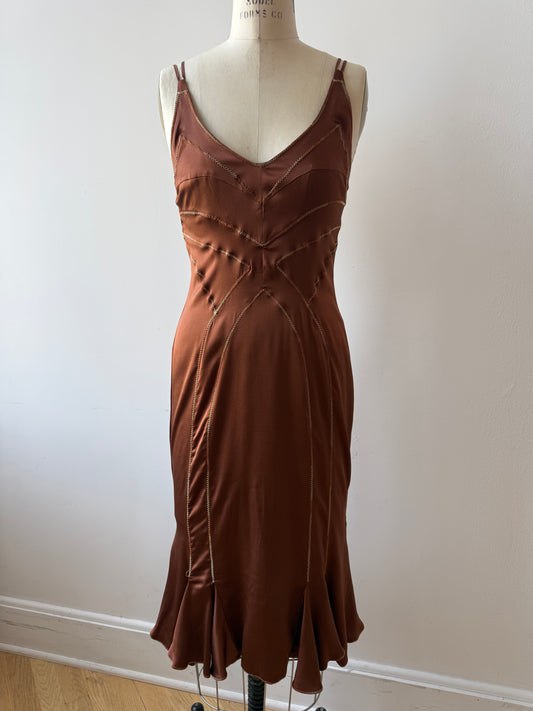 Y2K Just Cavalli Brown Silk Dress w. Ombré embroidered details