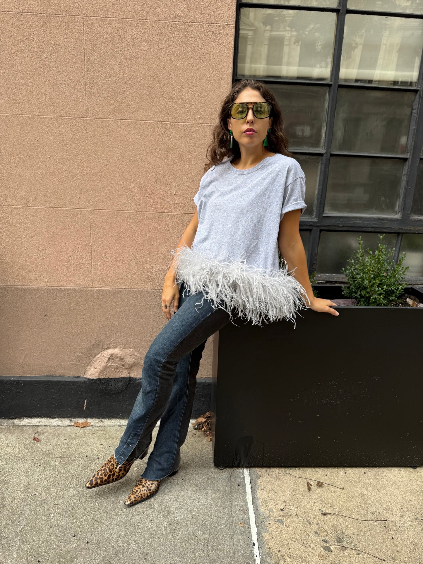 The Lita Feather T-Shirt, gray on gray