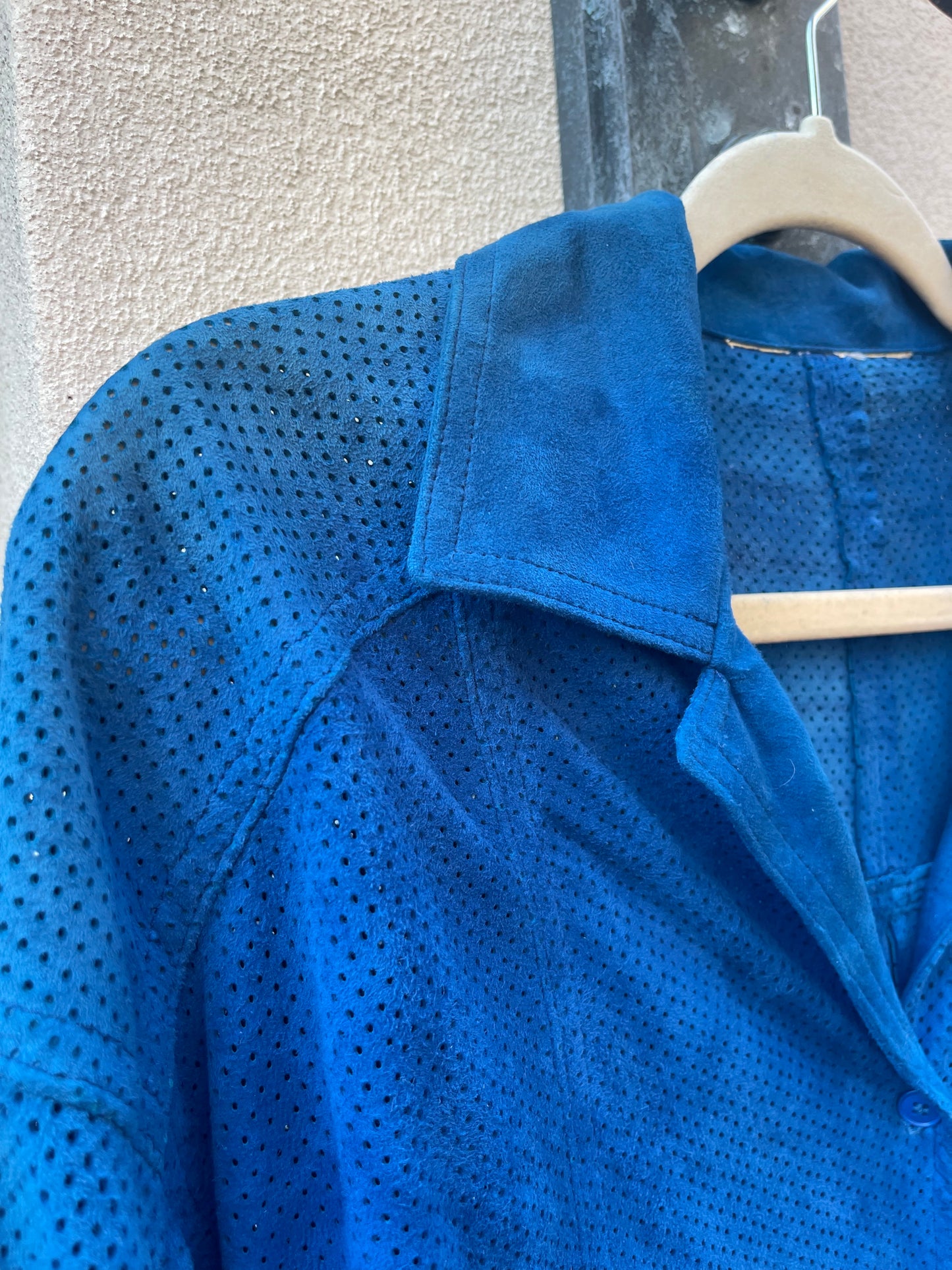 Vintage Royal Blue Perforated Suede Shirt