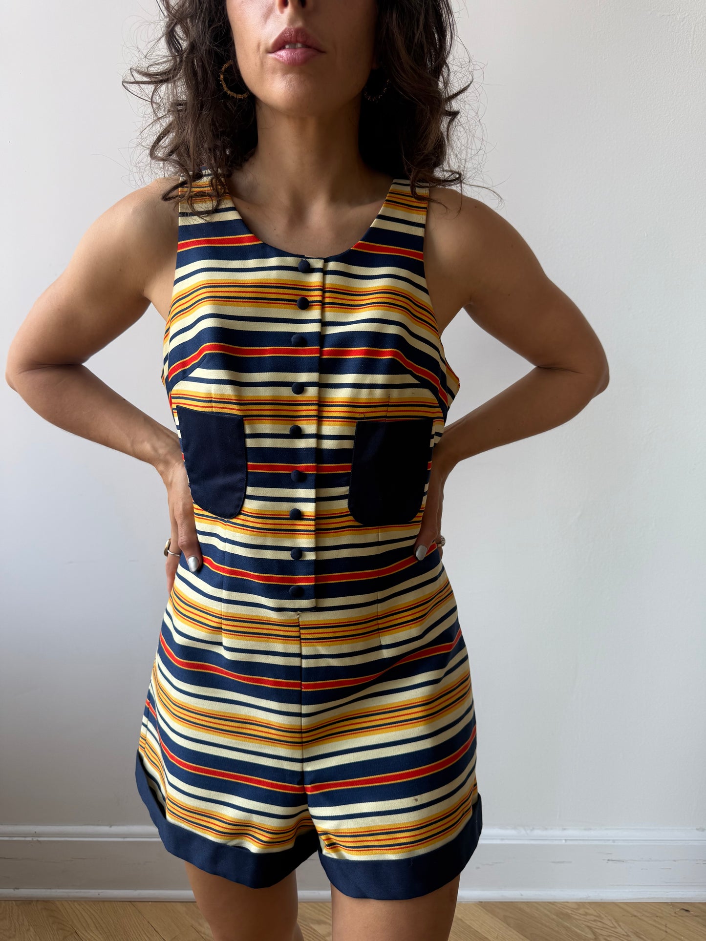 60s Ladybug Striped Romper