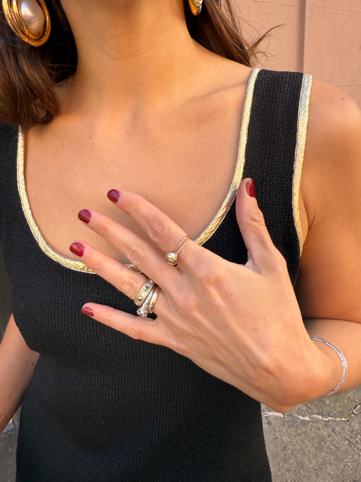 Vintage Italian Black Knit Dress with Gold Trim