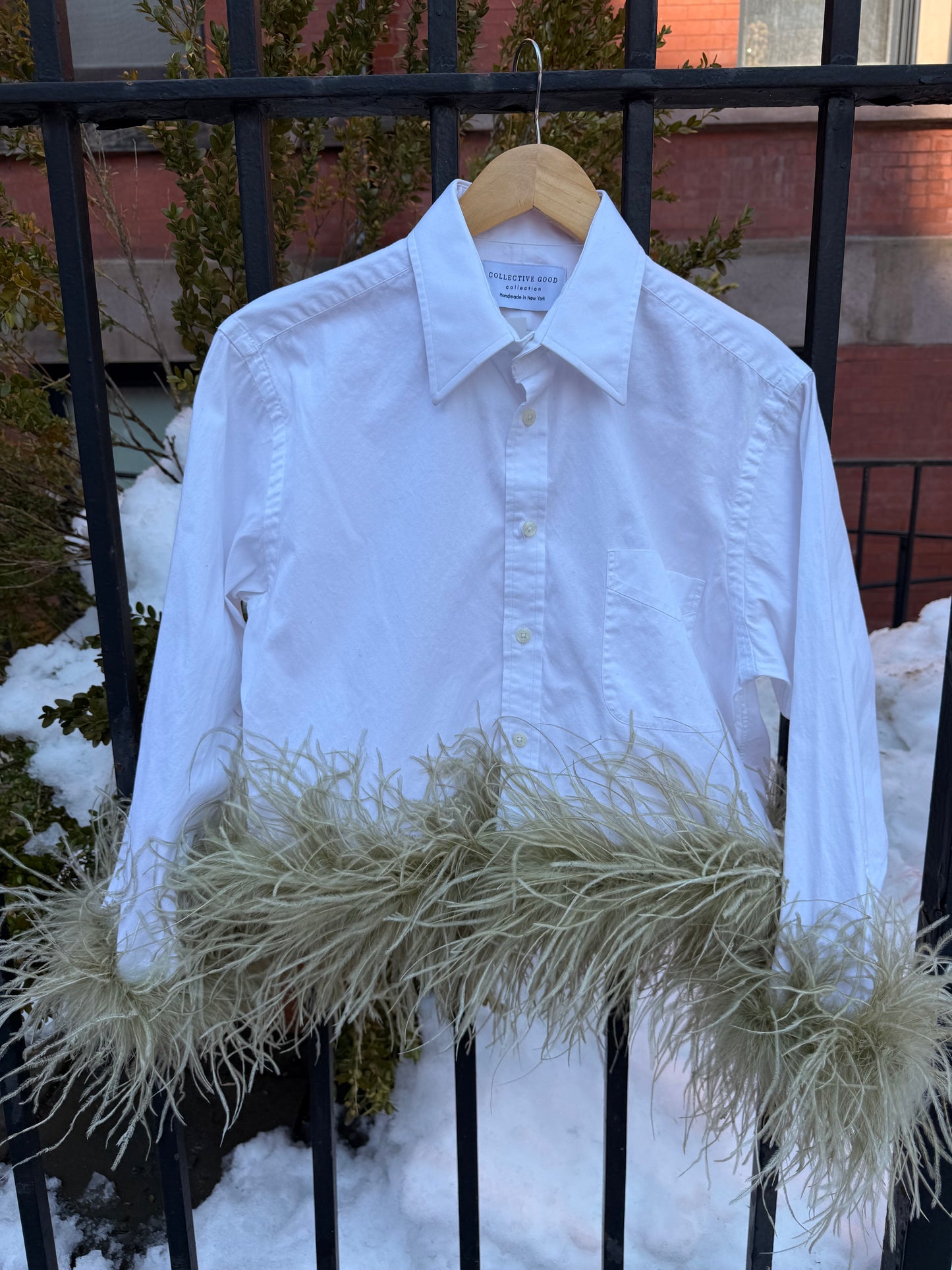 The Colette Feather Shirt - white & sage