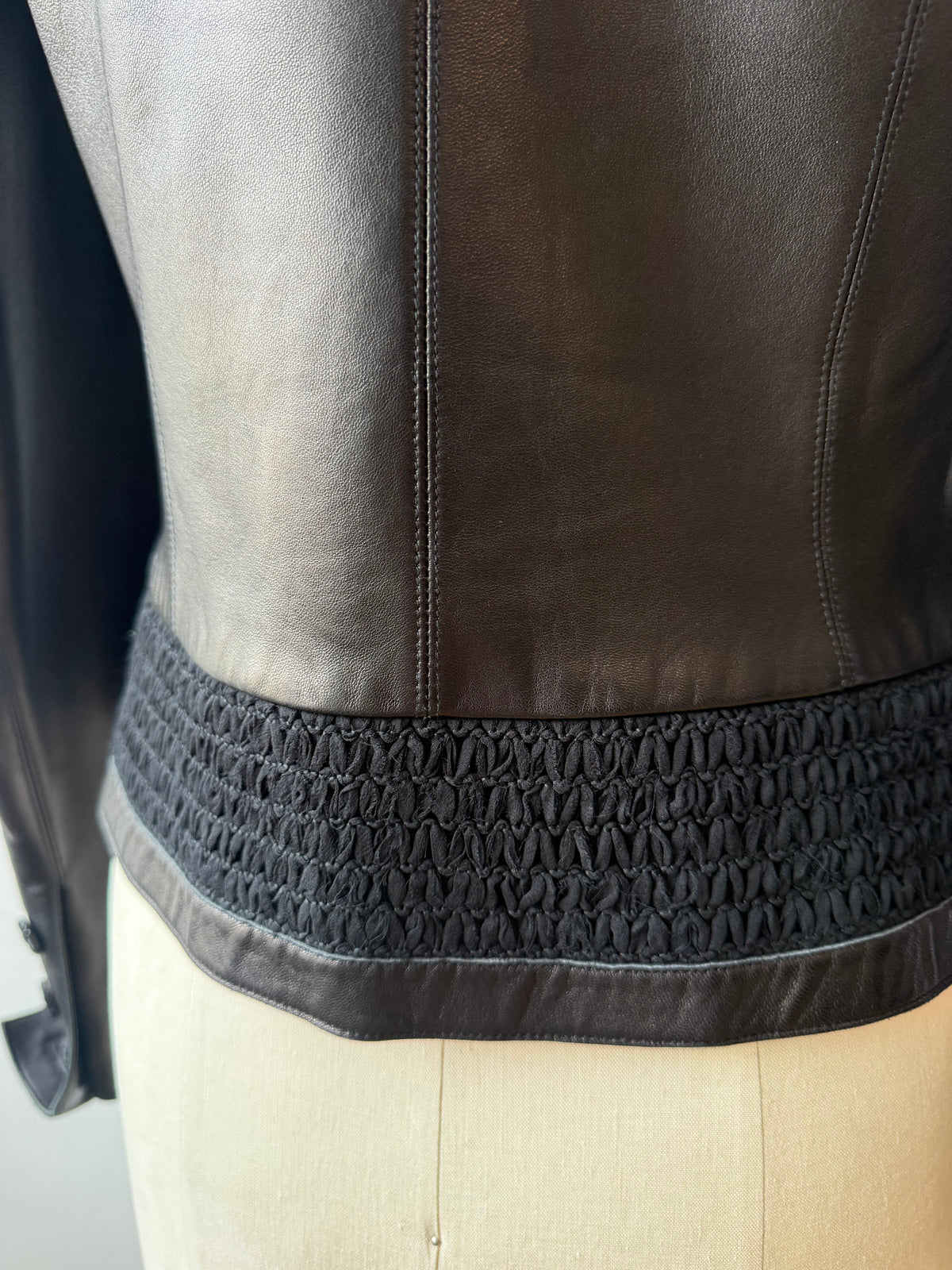 2004 Chanel Leather Jacket w Zipper & Silk Trim