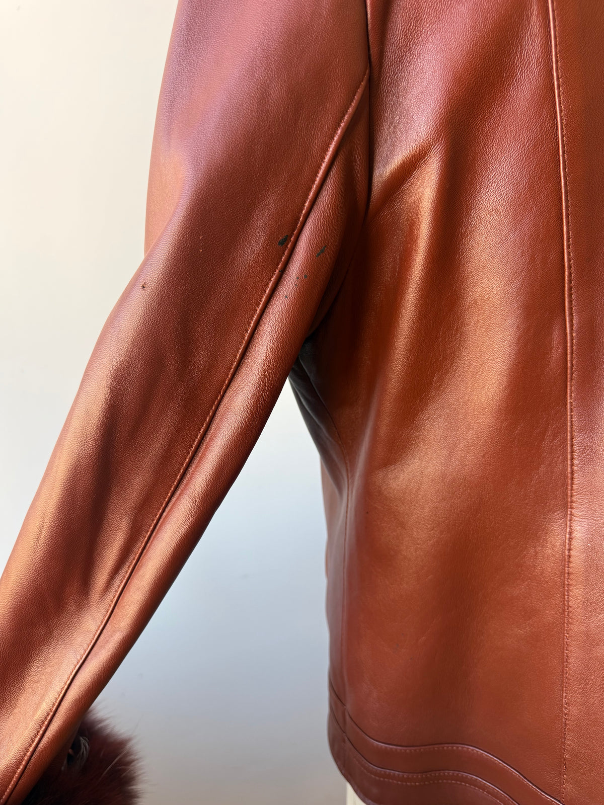 90s/Y2K Leather Trench with Dyed Fox Fur Collar & Cuffs
