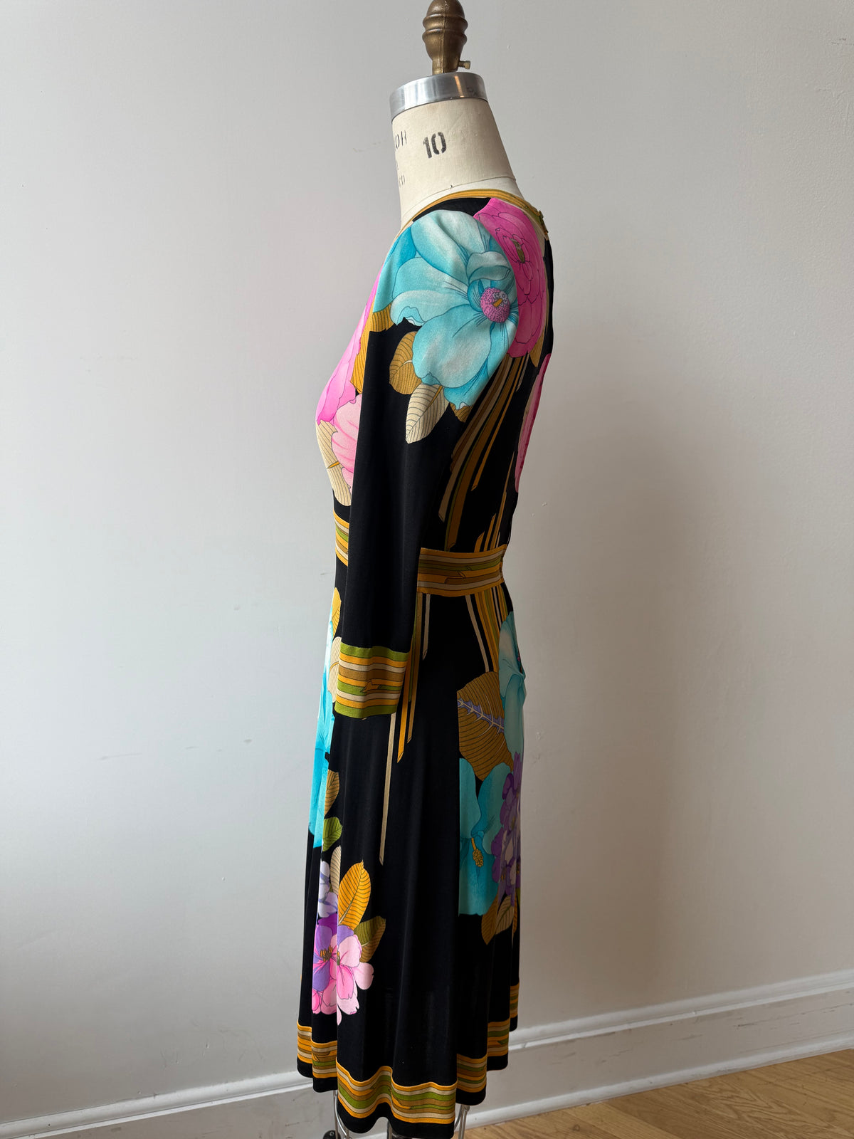 1970s Leonard Silk Jersey Floral Dress