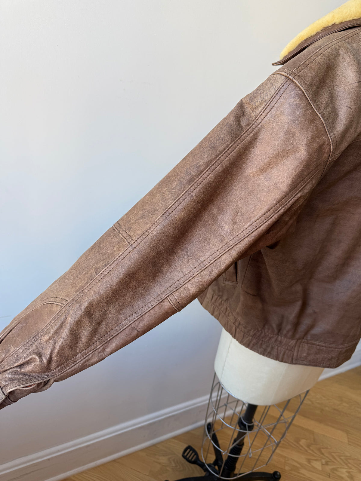 80s Distressed Leather Aviator Bomber Jacket