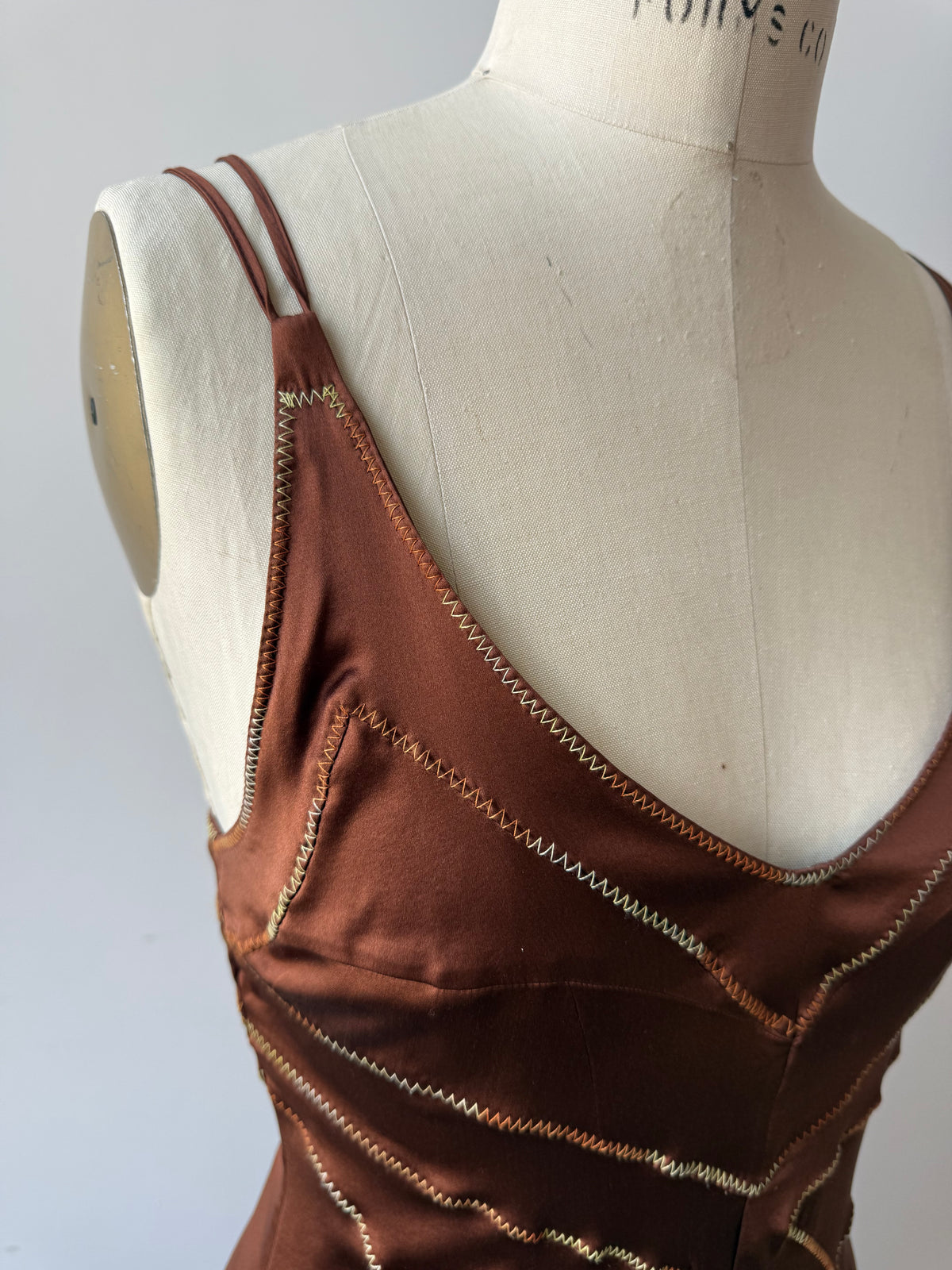 Y2K Just Cavalli Brown Silk Dress w. Ombré embroidered details
