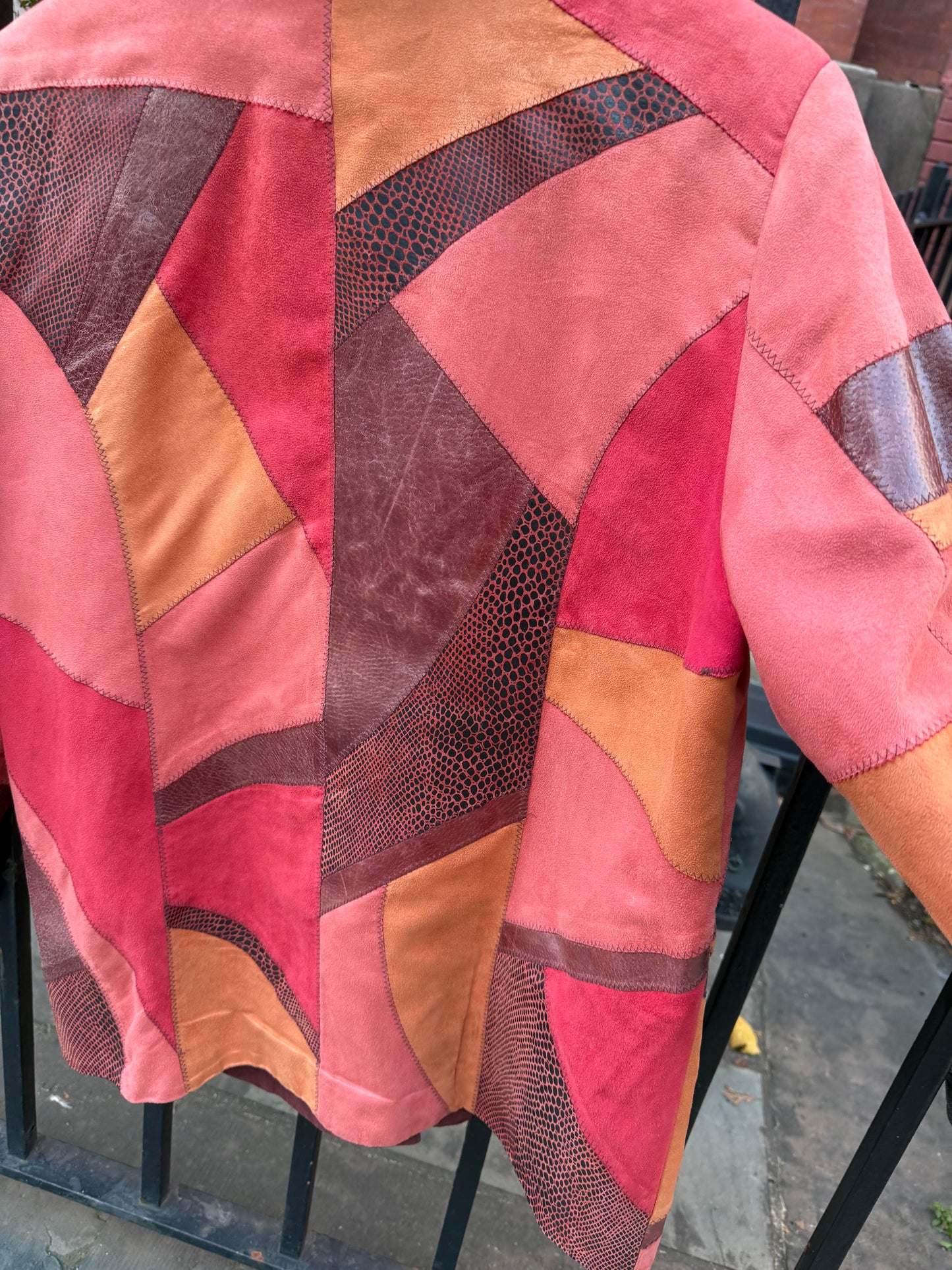 70s Red Patchwork Leather Jacket