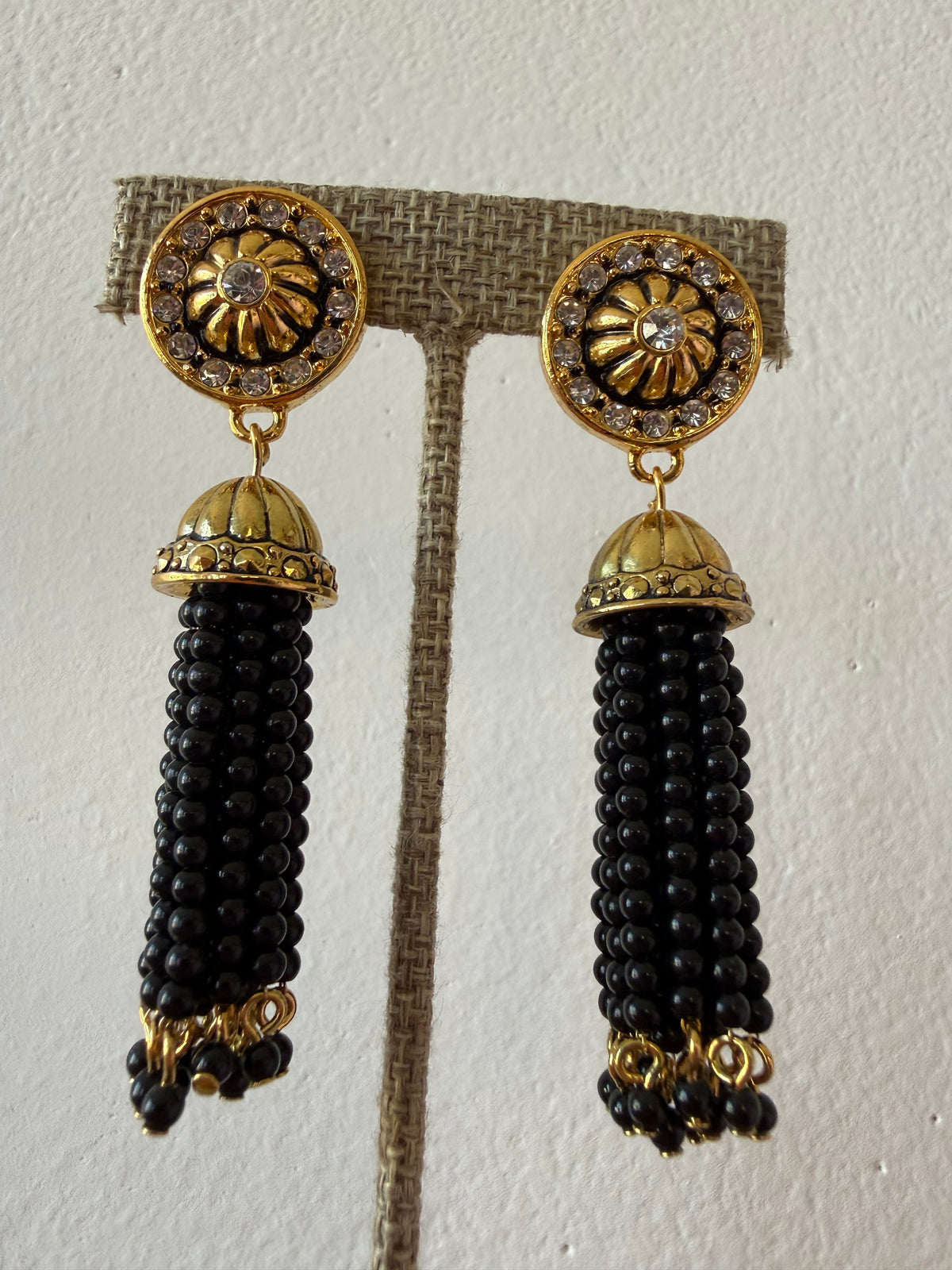 Vintage Avon Gold-Tone Black Beaded Tassel Earrings