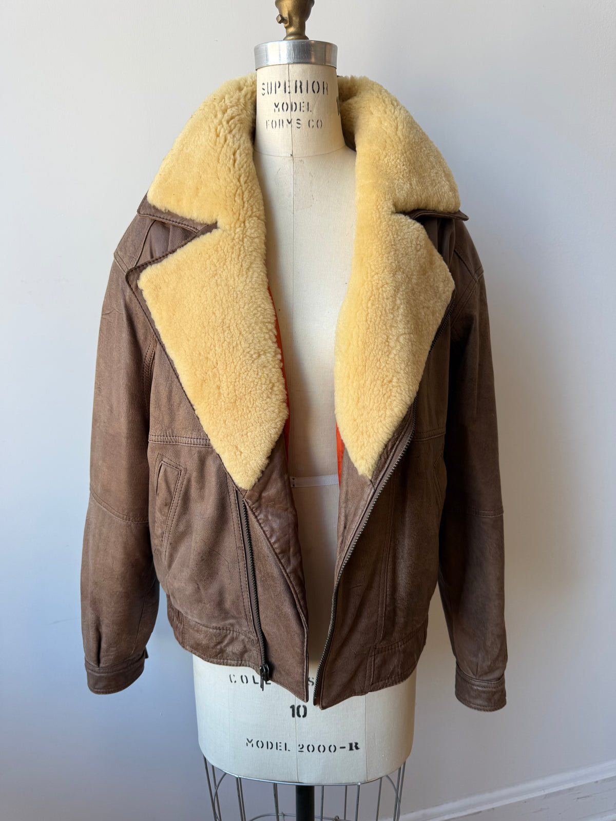 80s Distressed Leather Aviator Bomber Jacket