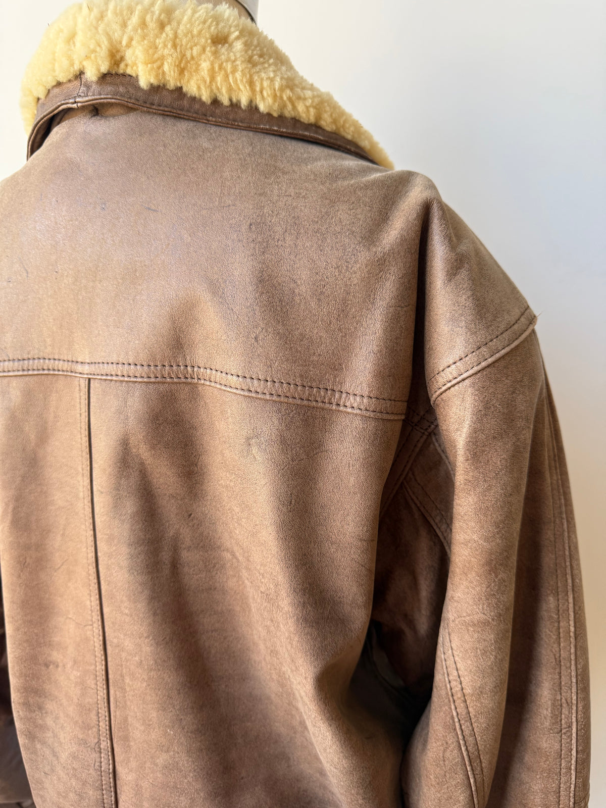 80s Distressed Leather Aviator Bomber Jacket