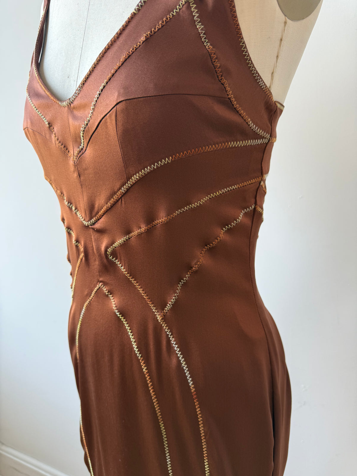 Y2K Just Cavalli Brown Silk Dress w. Ombré embroidered details