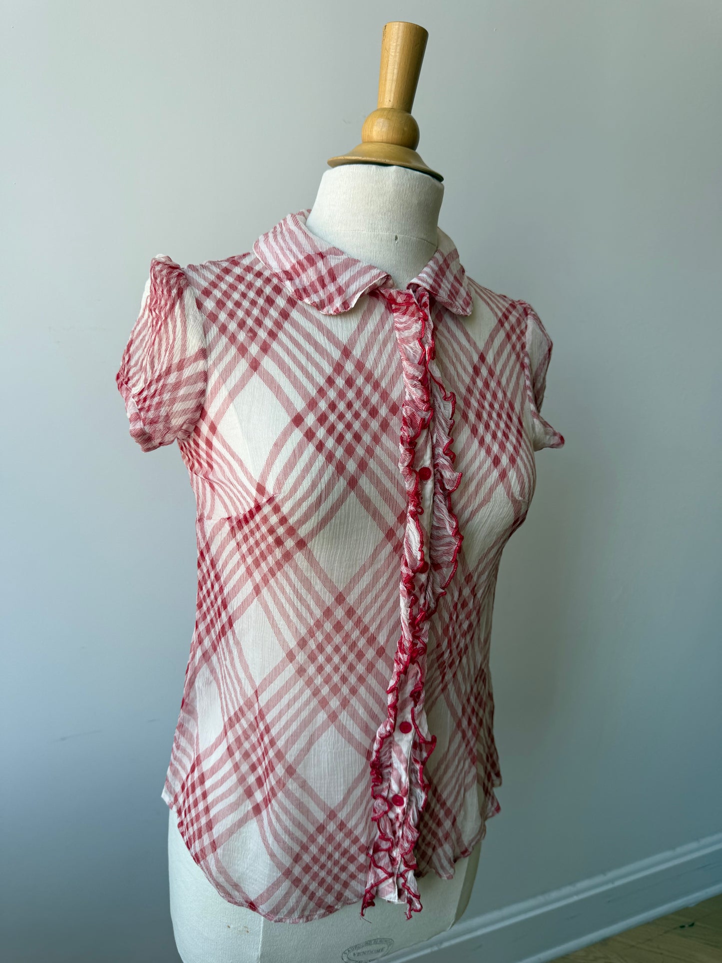 Y2K Vintage Sheer Red Plaid Blouse