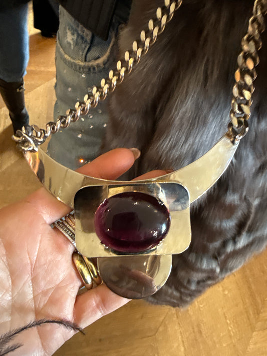 Silver purple statement necklace