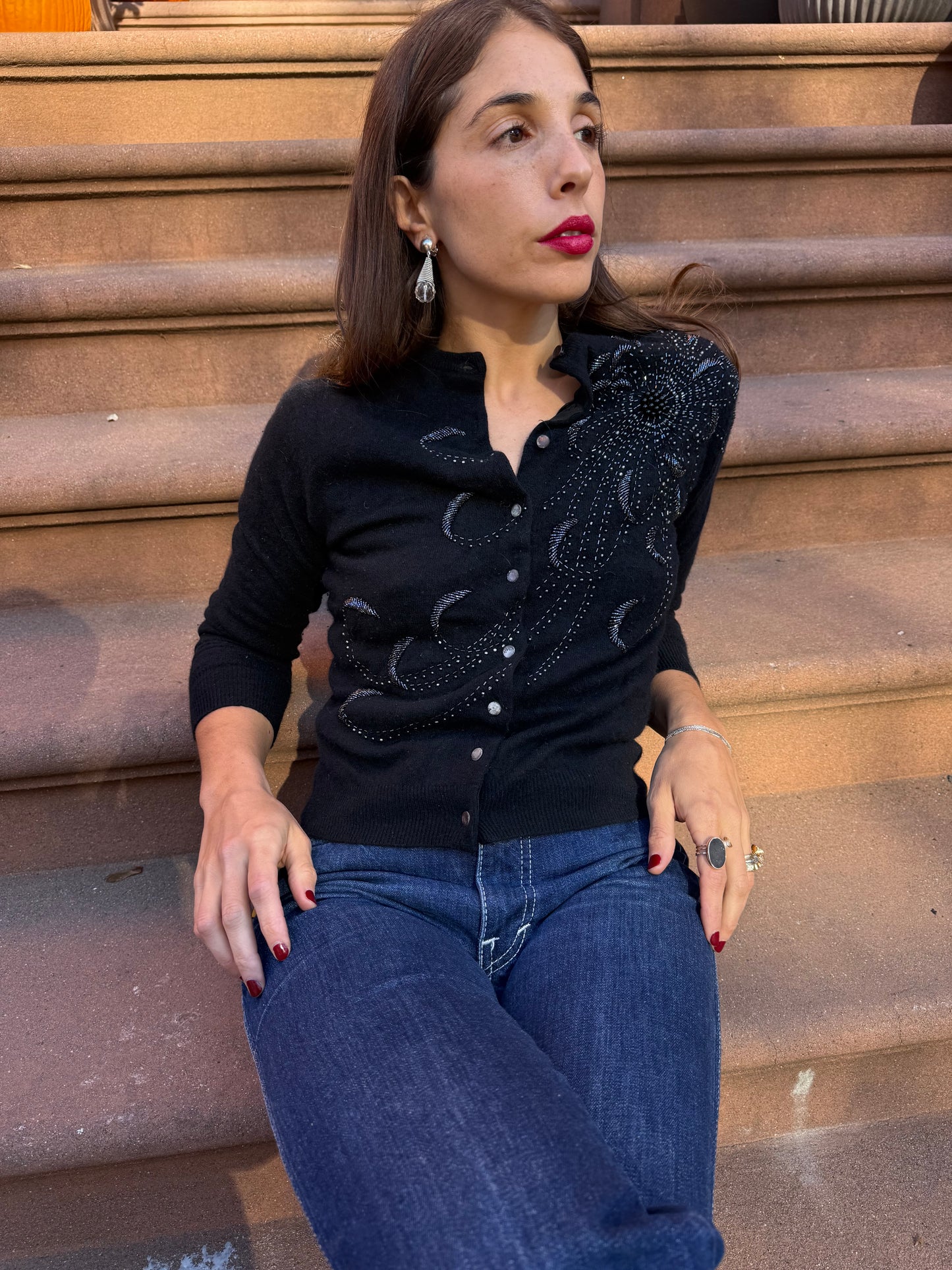 1950s Black Beaded Cardigan