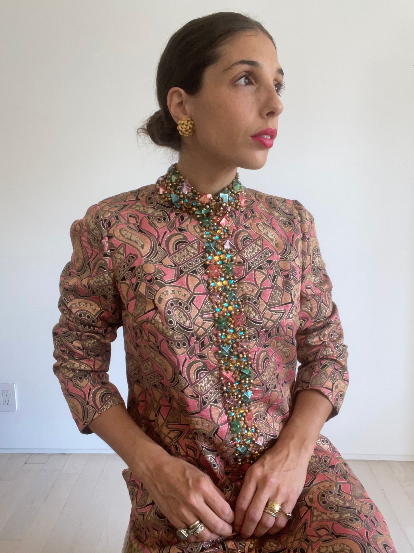 60s/70s hand embellished brocade dress