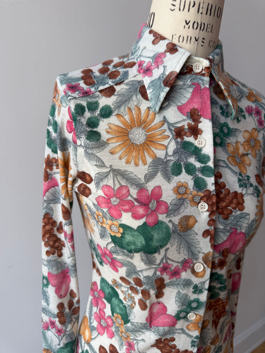 70s Christian Dior Floral Button up