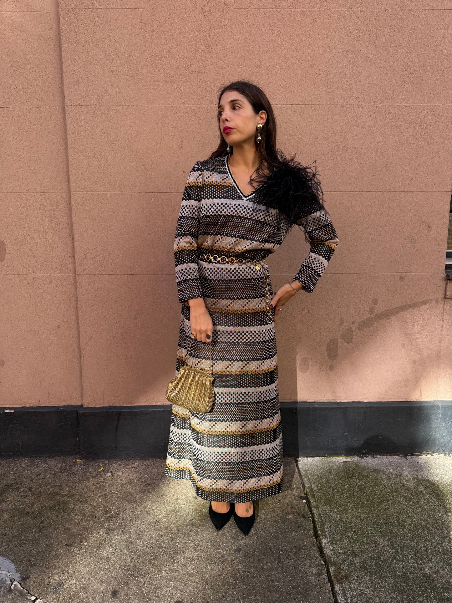 Gold Whiting & Davis Chainmail Bag with mirror