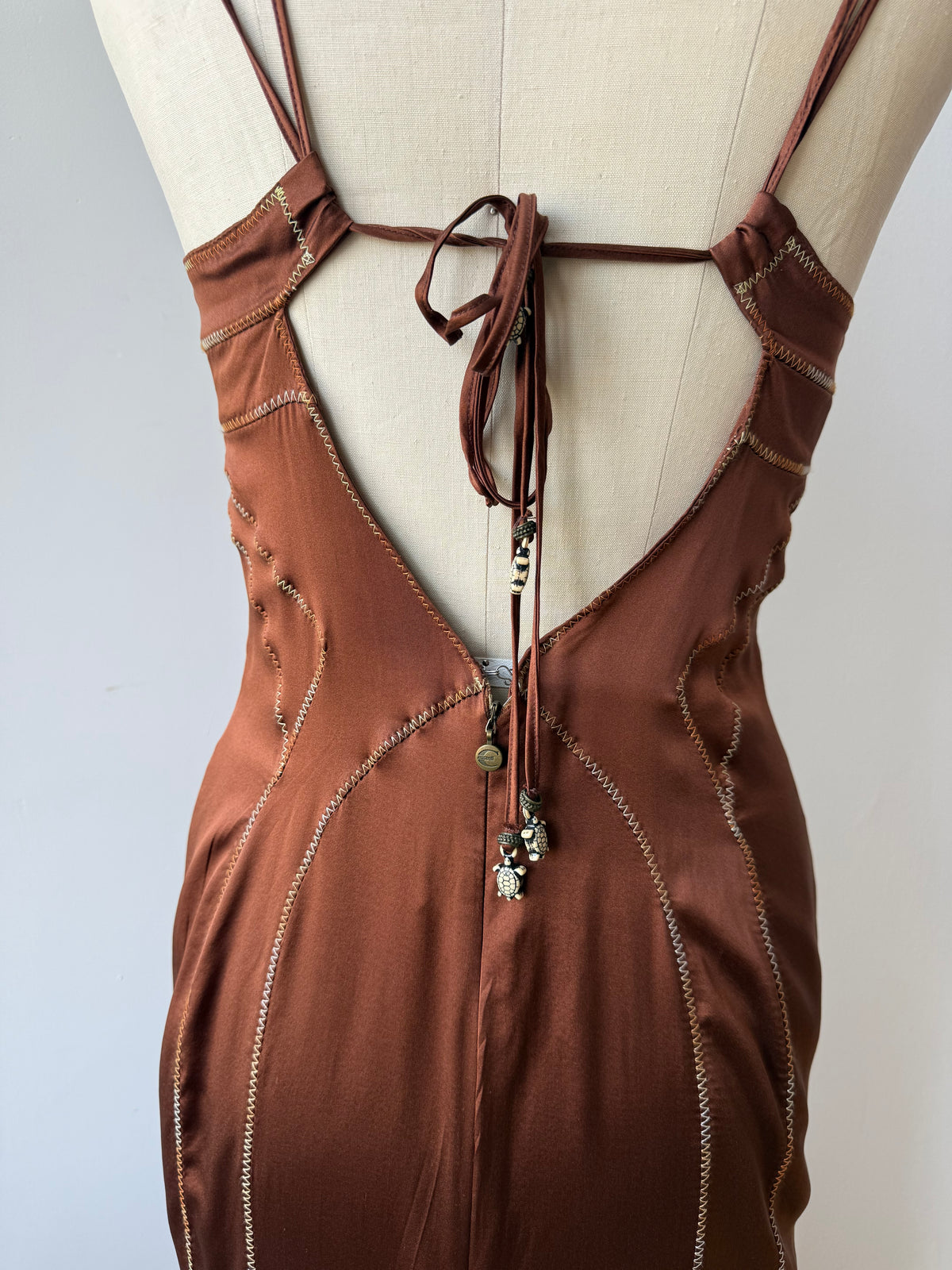 Y2K Just Cavalli Brown Silk Dress w. Ombré embroidered details