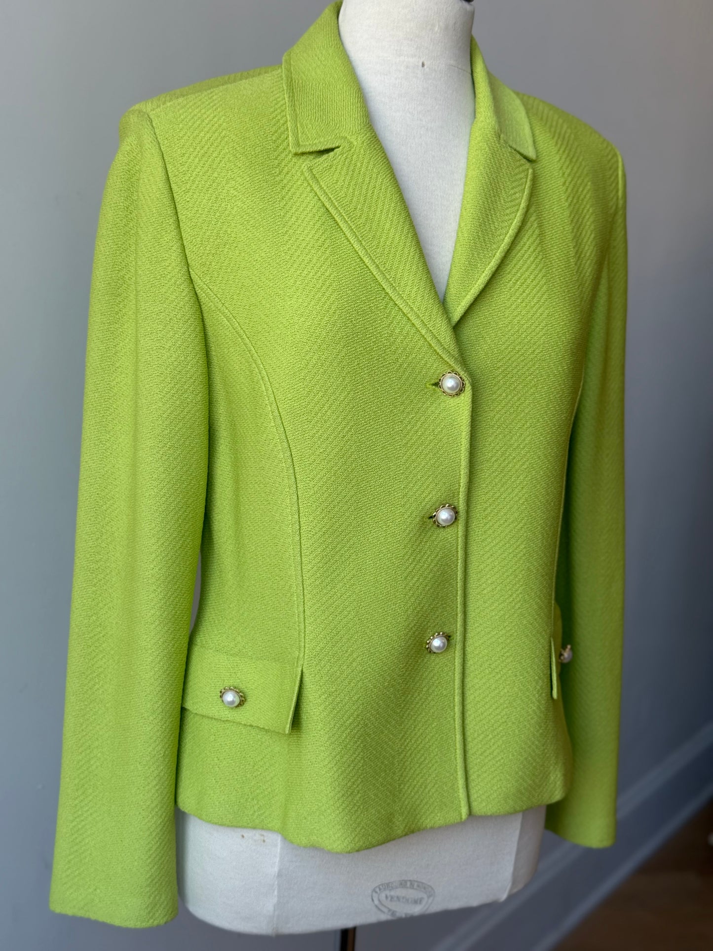 90s St. John Chartreuse Green Knit Blazer