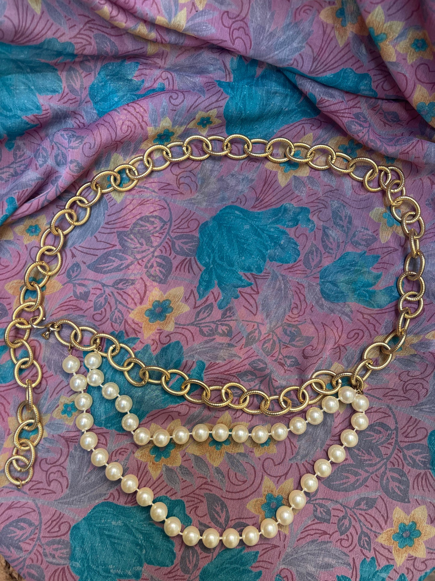 Vintage Gold & Pearl Chain Belt