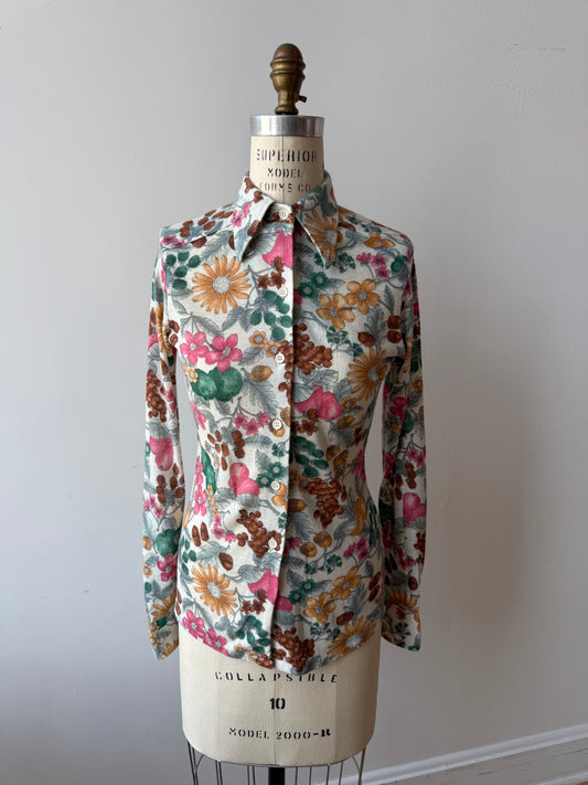 70s Christian Dior Floral Button up