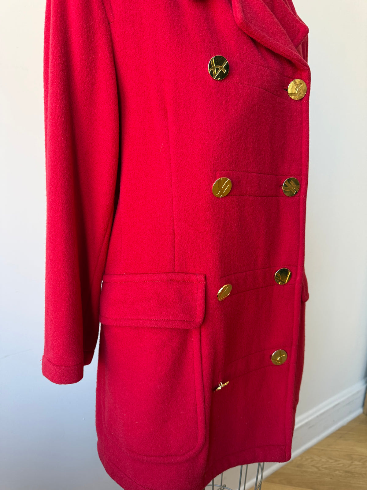 80s/90s Yves Saint Laurent Red Wool & Cashmere Peacoat