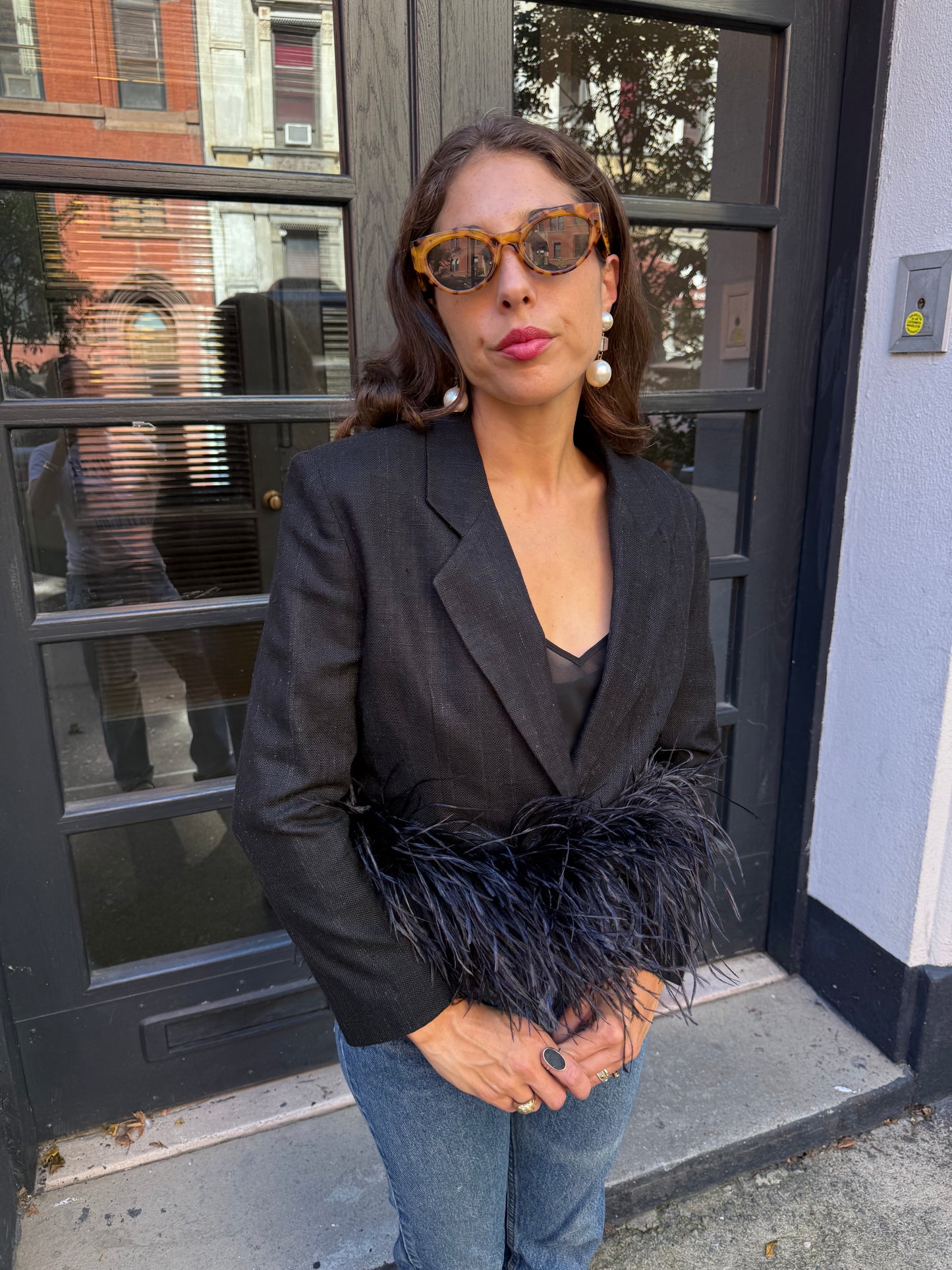 Vintage black blazer w. Detachable Ostrich Feathers