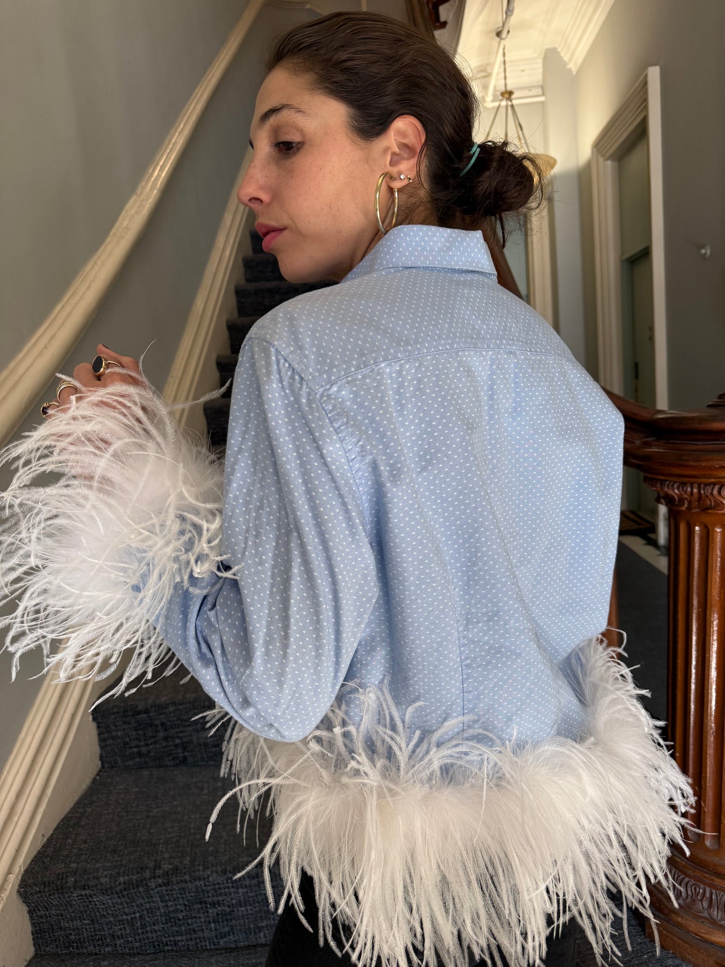 The Colette Feather Shirt - Blue & White