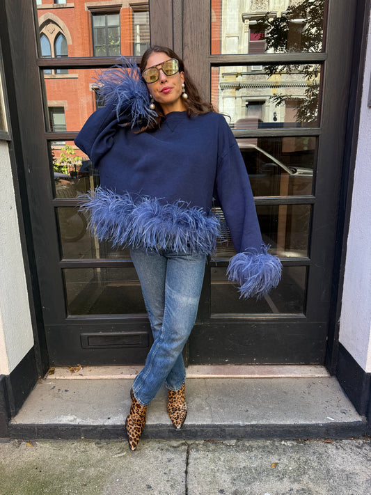 The Coco Feather Sweatshirt - Navy & Denim
