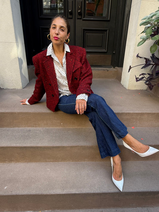 80s Guy Laroche Red Herringbone Tweed Jacket
